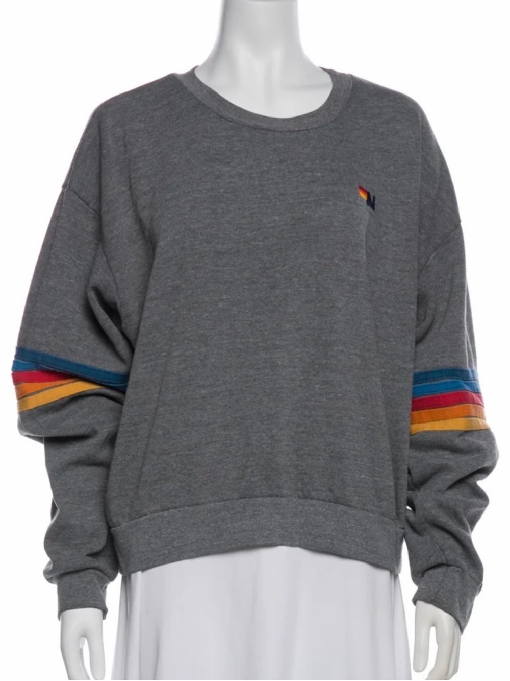 Aviator Nation Grey Sweatshirt with Rainbow Sleeve Bands